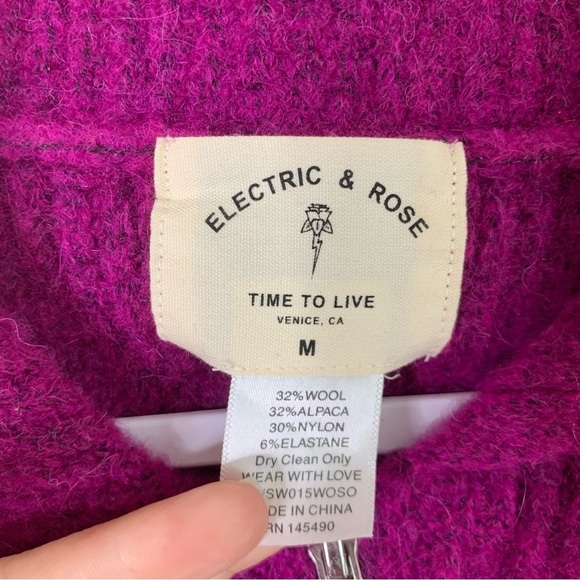 Electric & Rose Womens Berry Marin Half zip wool/ alpaca blend sweater M - Picture 6 of 7